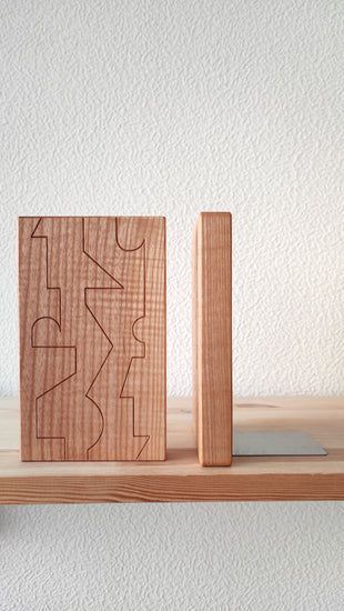 Wooden Bookends with geometric pattern